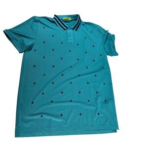 G/FORE Mens Turquoise Skull Print Golf Polo Shirt XL "Made‎ in Korea"